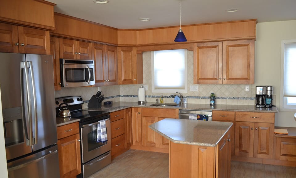 Kitchen view from living room space.
