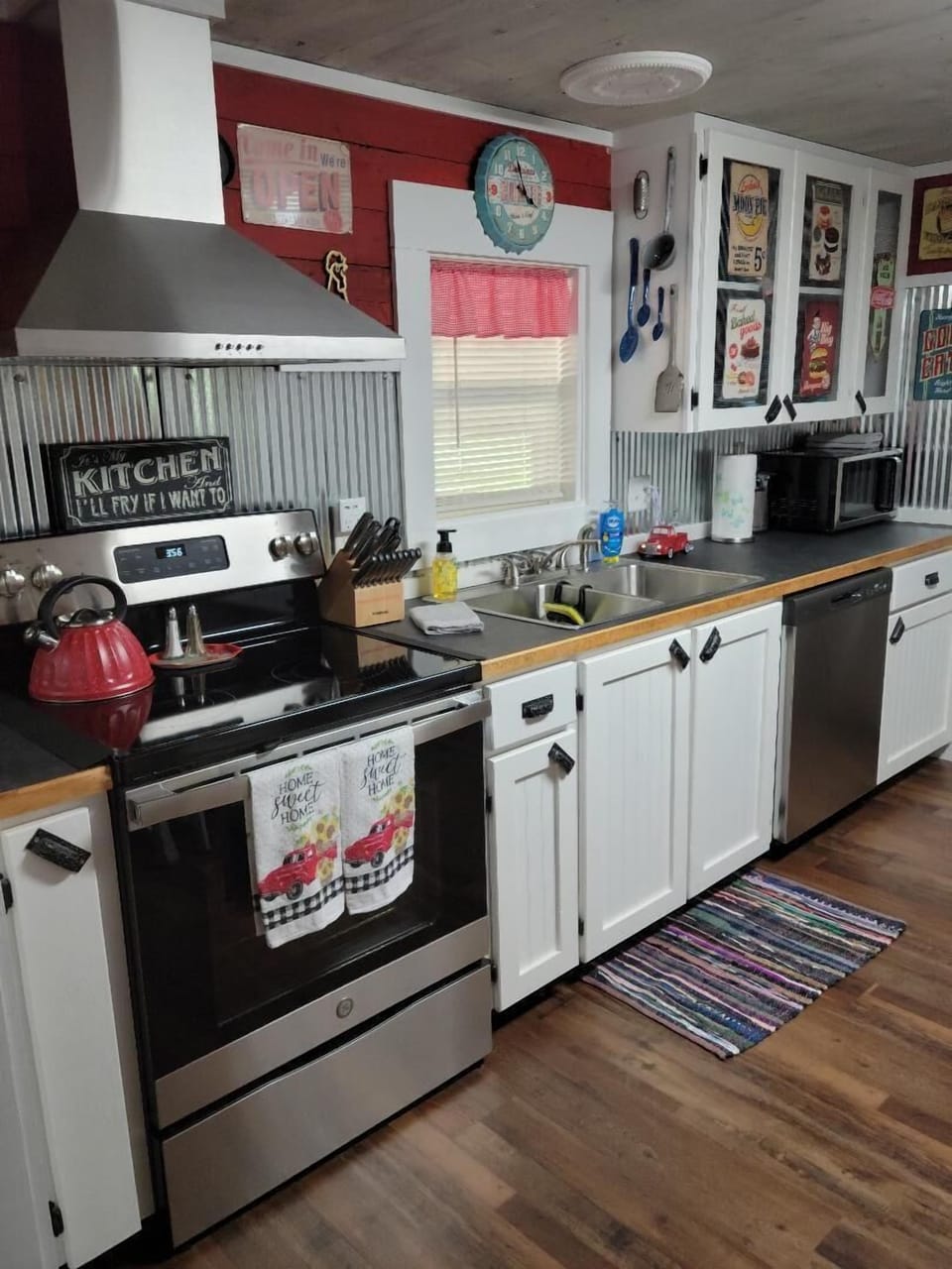 No need in going out to eat every meal. There is a full kitchen for your use.