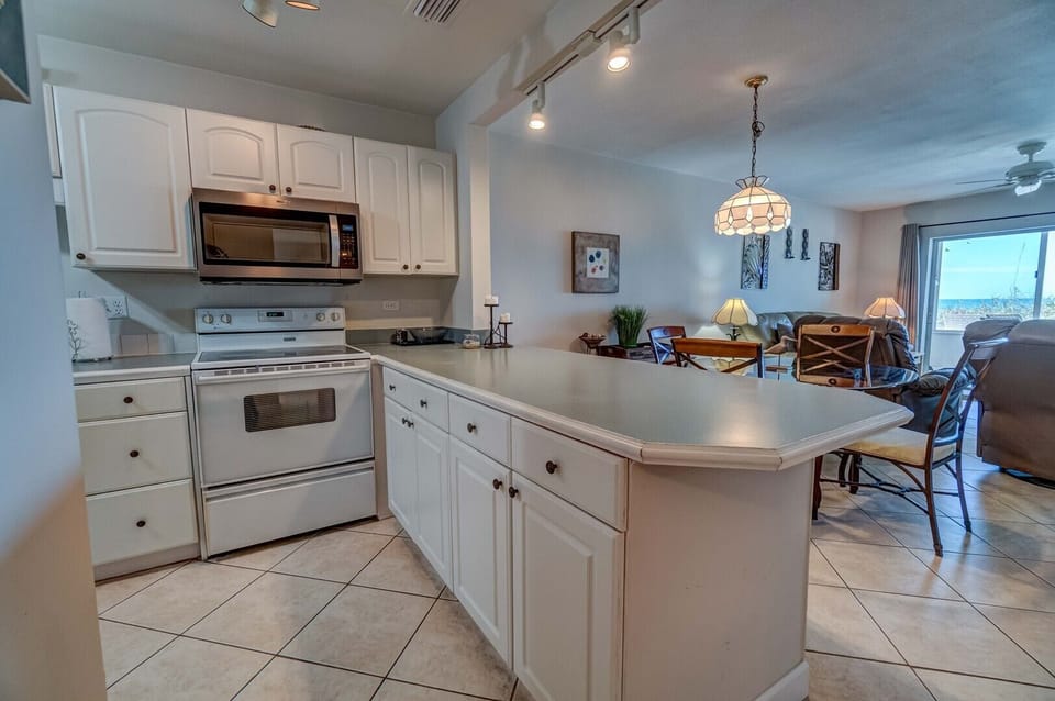 Kitchen with bar and Gulf view