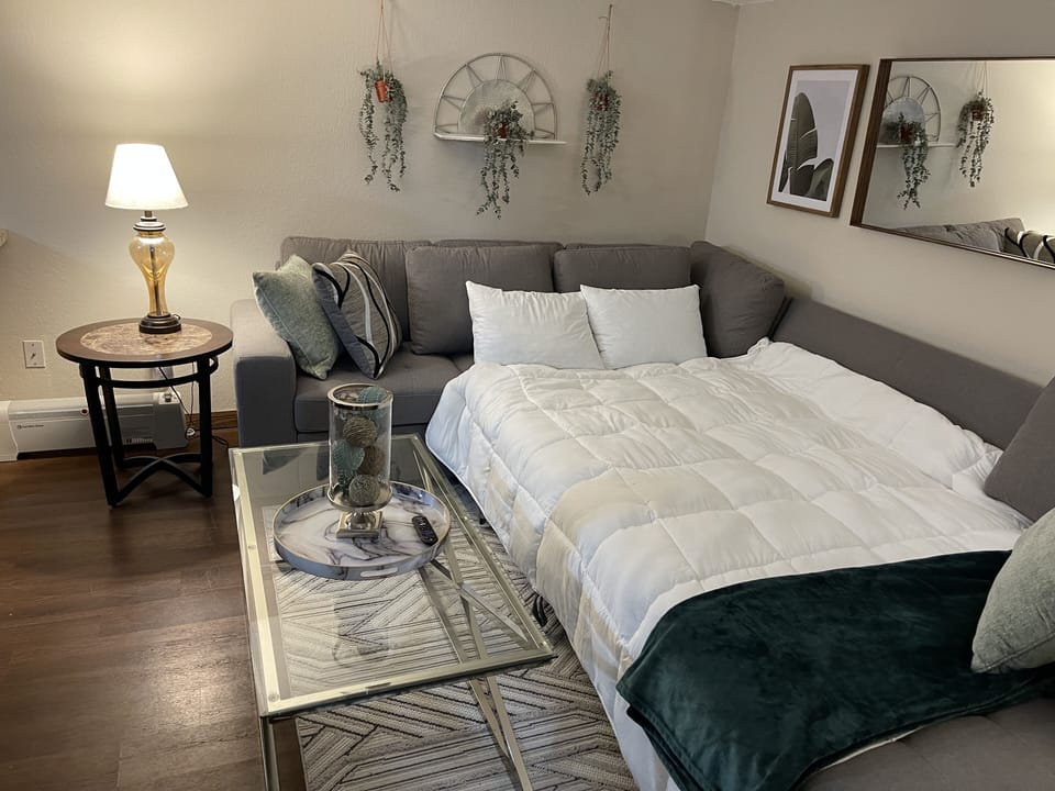 View of let out couch bed in living room