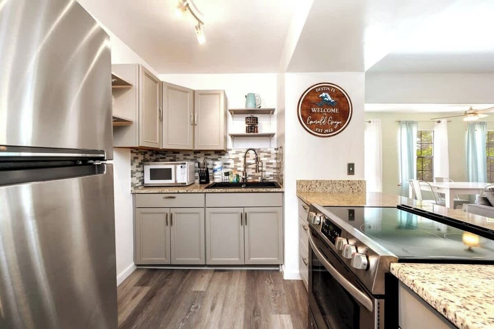 We've stocked this kitchen with full appliances, dishes, bake ware, pots & pans, silverware, utensils, crockpot, blender, and a traditional coffee maker & Keurig!