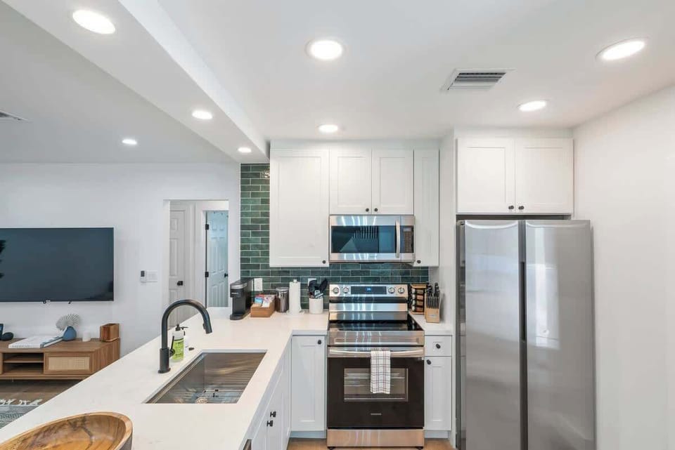 Open kitchen stocked with as many amenities and supplies as we could think of!  Mostly from Williams Sonoma.  Ready for your gourmet cooking :)