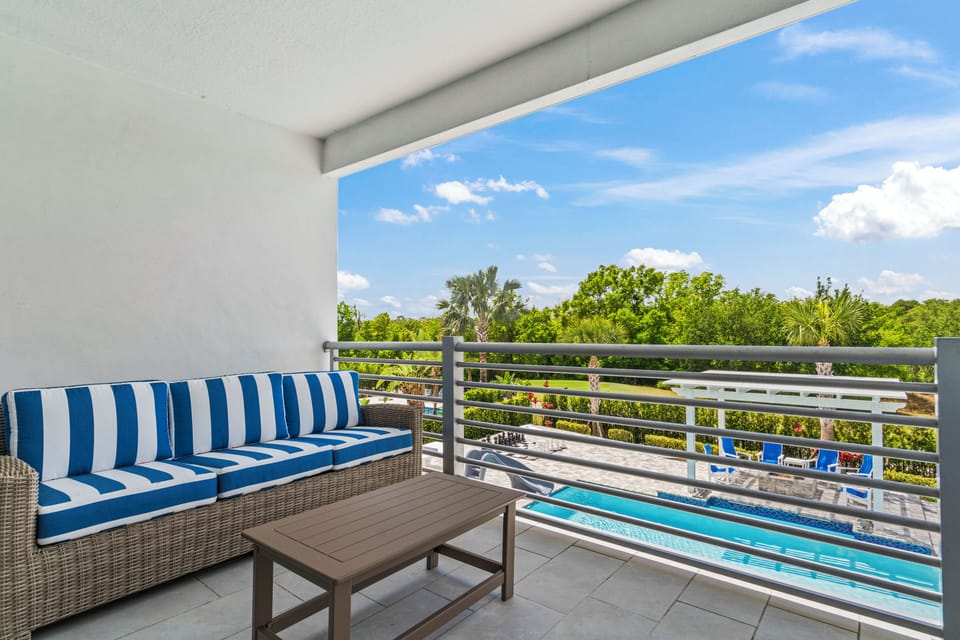 Access the second-floor balcony from the loft which has cozy patio seating