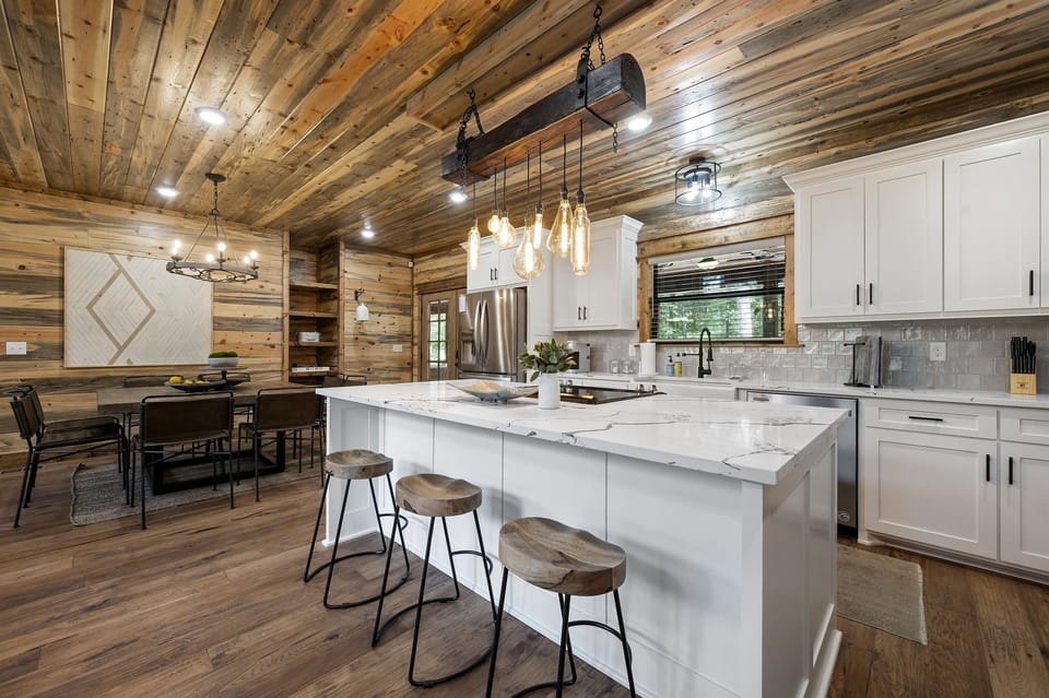 "Morning chats and coffee perks on these comfy counter stools complete the cabin experience." 