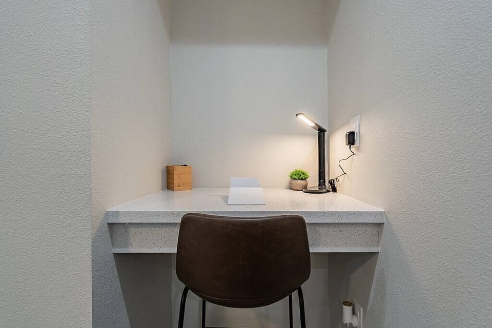 View of the dedicated workspace in each bedroom.  Perfect for private zoom calls, getting some work done, or studying!
