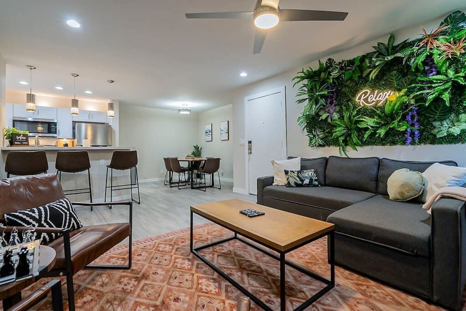 Another view of the open concept - seating for all, and room to dance