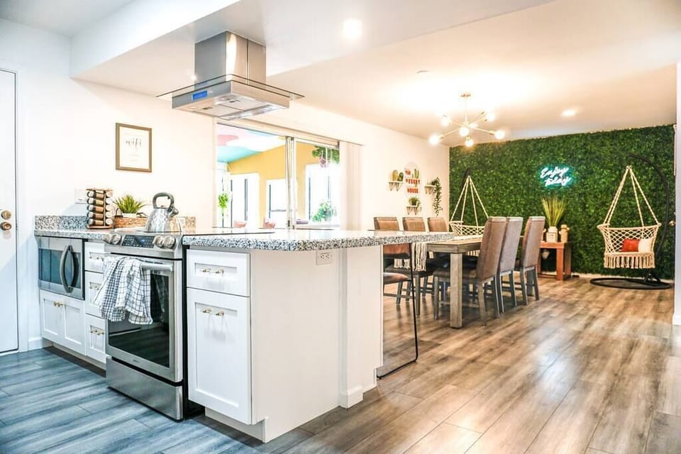 View from the kitchen into the dining area