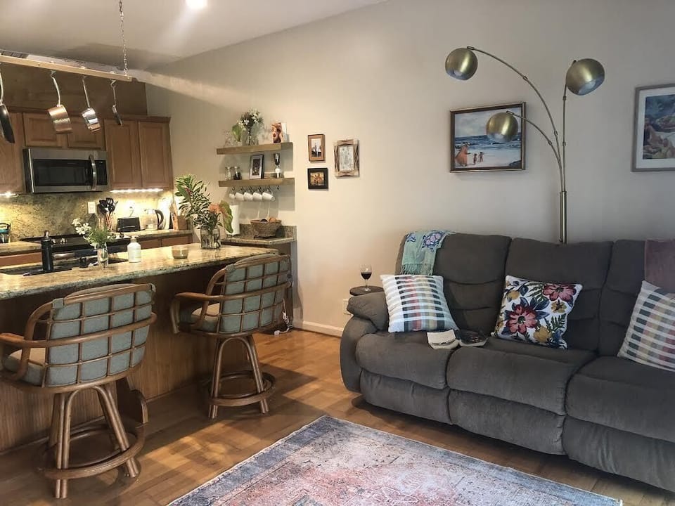 Breakfast bar and sofa with double recliners. 