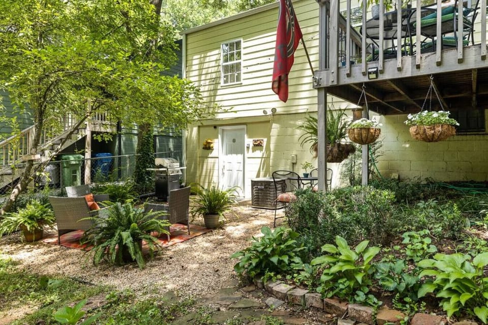 Guest will use this entrance located on the backside of our house. Once you enter you will have a brief walk through a storage room where you will enter the basement apartment through a second door.