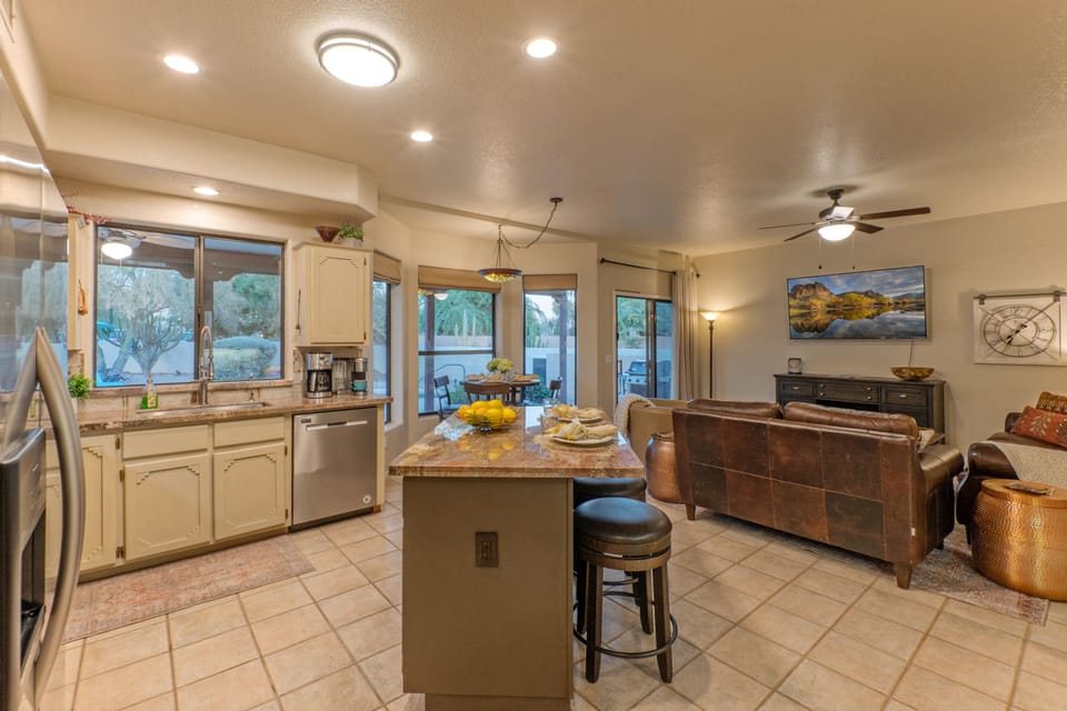 Great room features an open floor concept with spaces for individual activities and social gatherings.