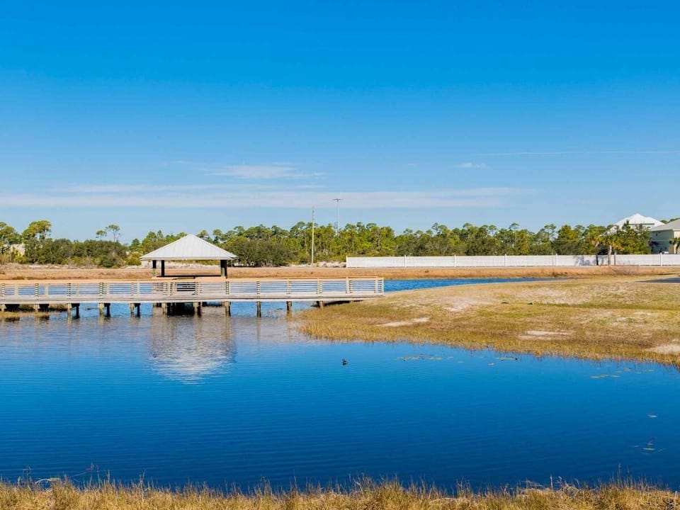 Beautiful large resort -  pond with walkway and gazebo with picnic table