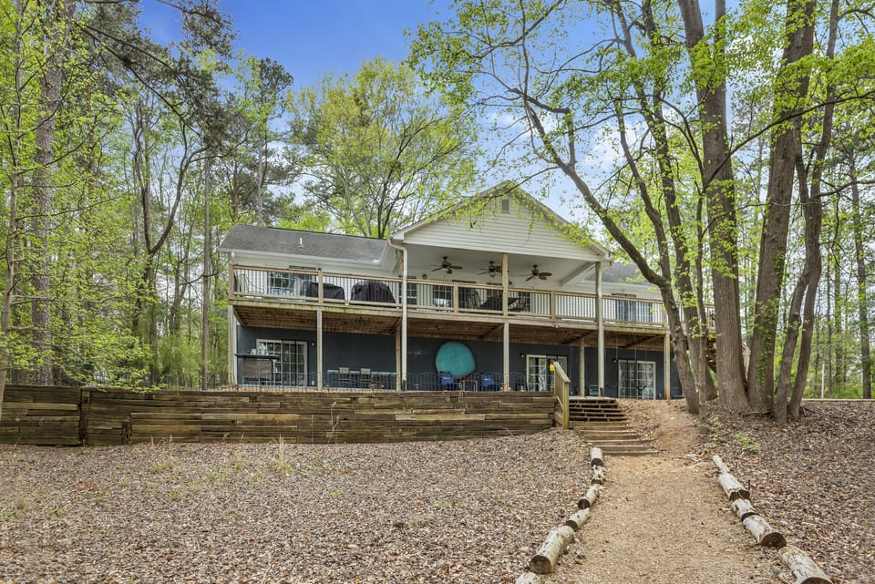 View from the lake toward the back of the home.