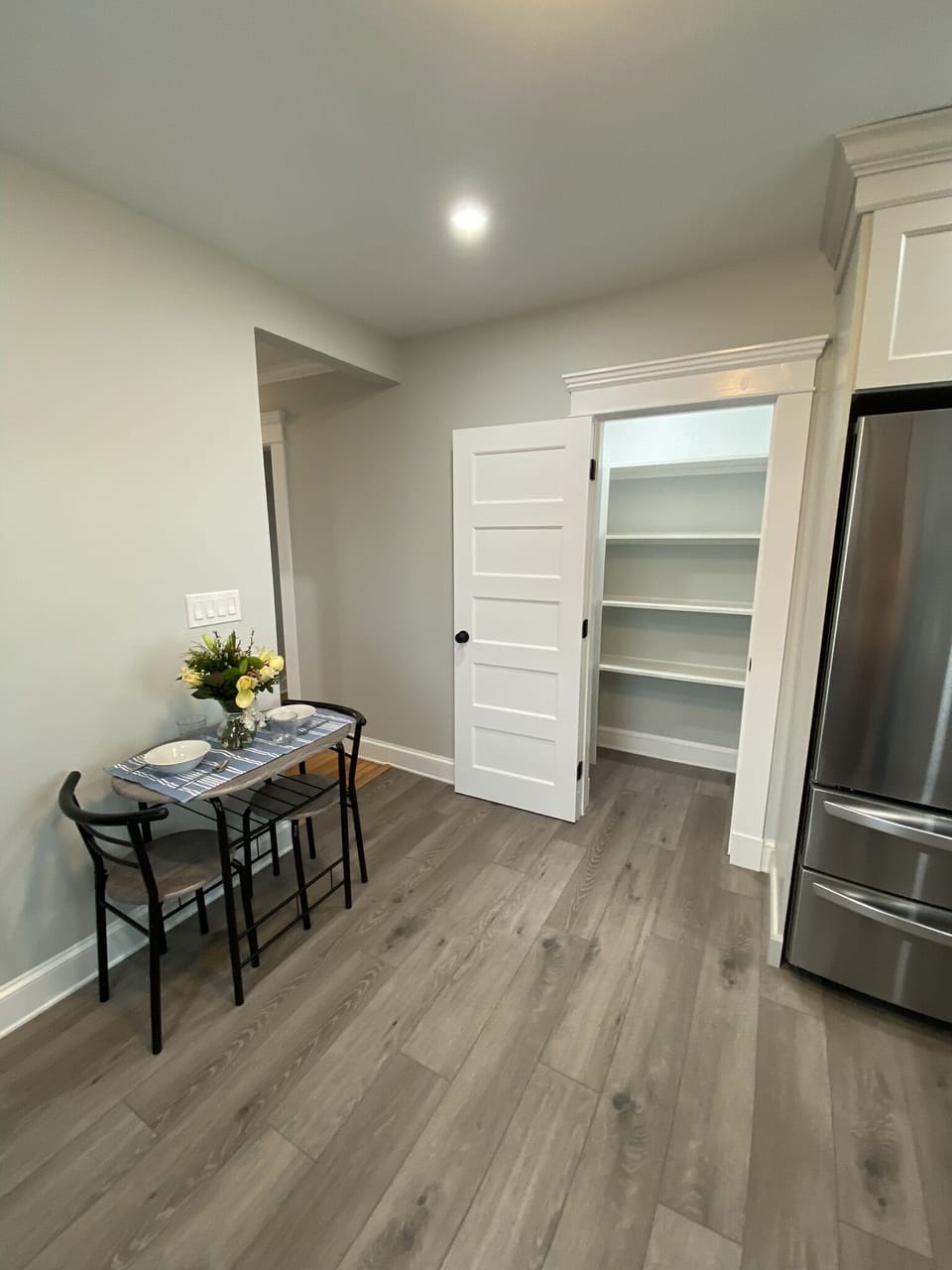 Kitchen with huge pantry filled with  coffeemaker, toaster, mixer & blender