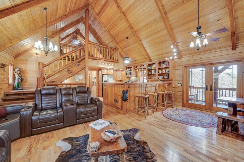 Living room, kitchen, & eat in bar; Main/middle level of cabin
