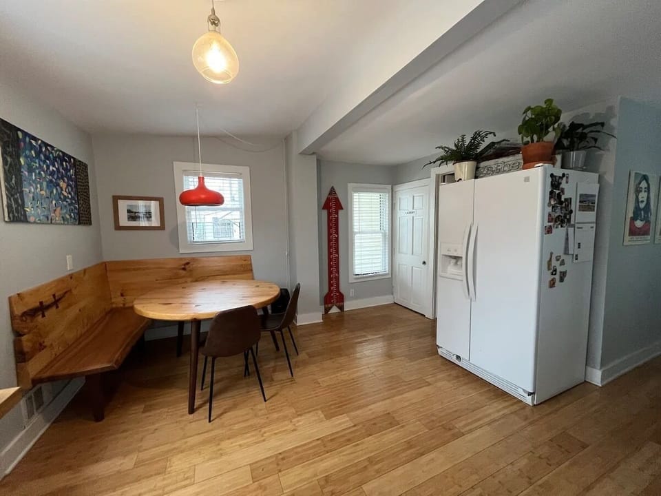 Enjoy your meals in this custom dining nook crafted by woodworker friends