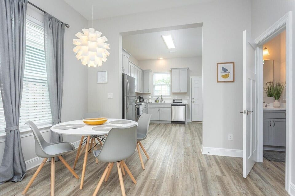 Dining Table that seats 4. We also have a high chair available in the pantry. 