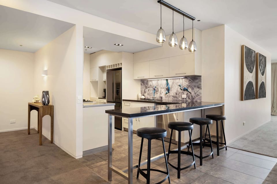 Fully equipped kitchen with complimentary condiments and all the utensils you'll need to cook a great meal.