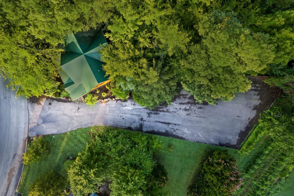 aerial view of large private parking area