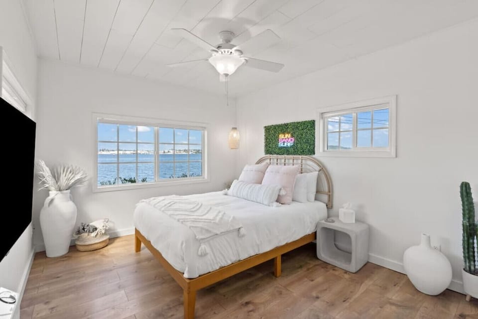 Primary bedroom has a queen bed and a smart TV for your comfort.