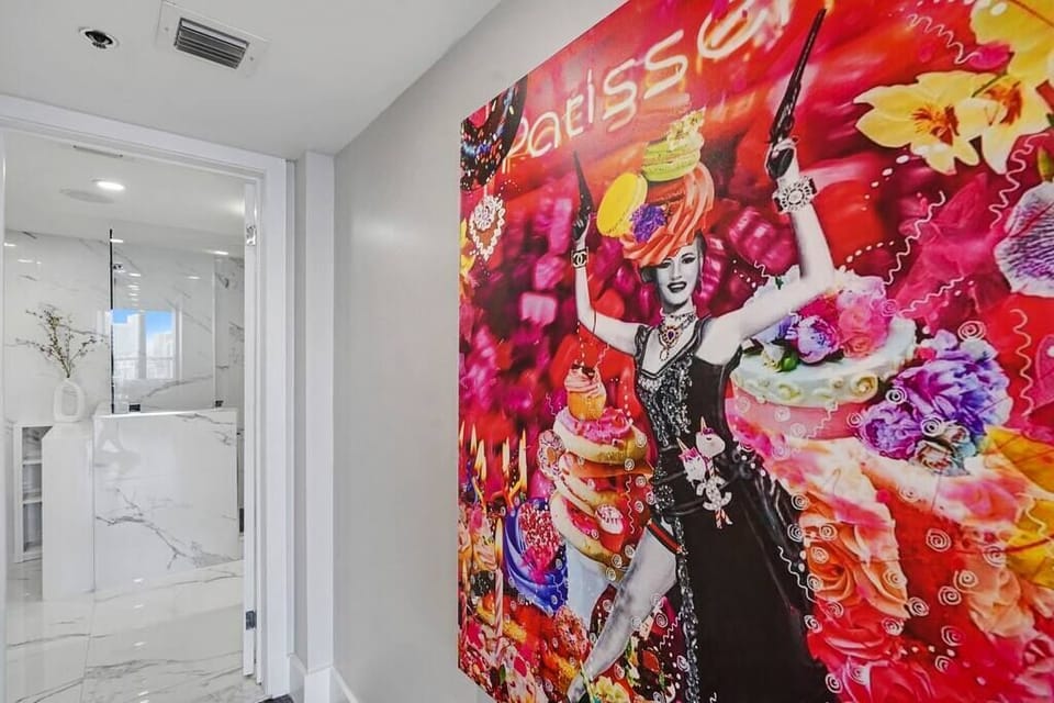 Master bedroom suite hall into private bathroom