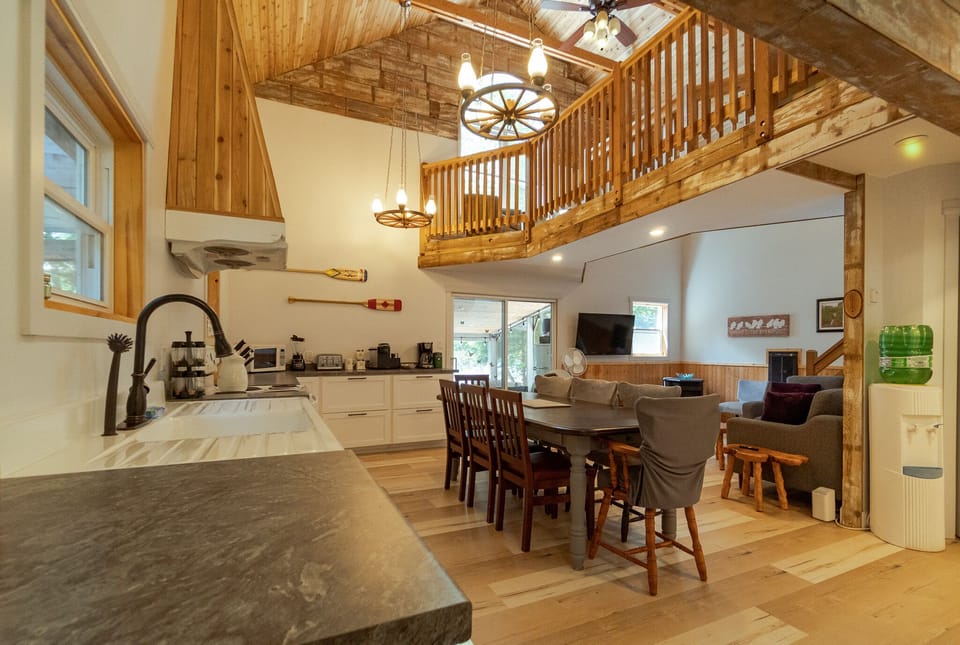 Cathedral ceilings give the cottage a bright and airy feel. 