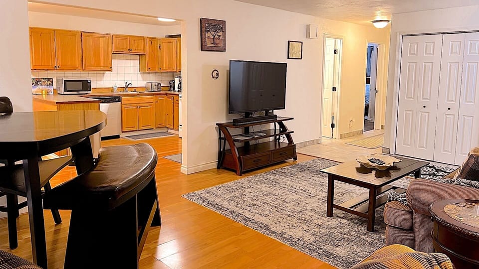 Bar Height Dining Table; TV with Sound Bar