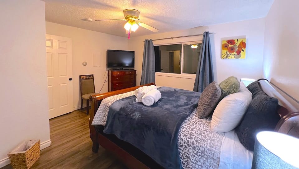 Bedroom one has a TV with Roku