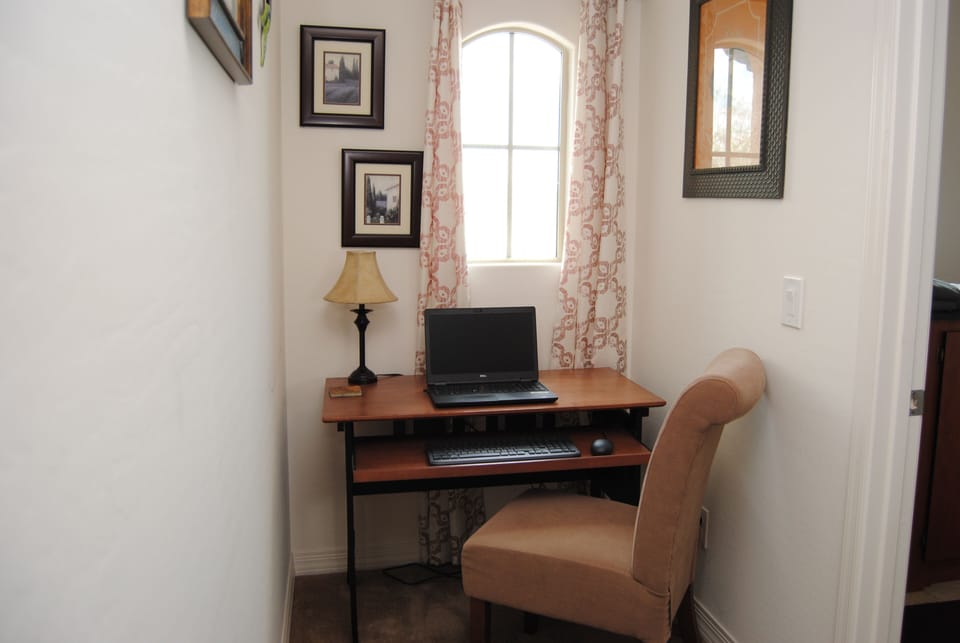 Comfortable remote work station with High Speed internet for Zoom meetings. 