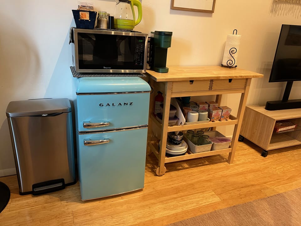 Fridge and Freezer / Microwave / Kitchen Cart / Keurig... coffee popcorn ramen
