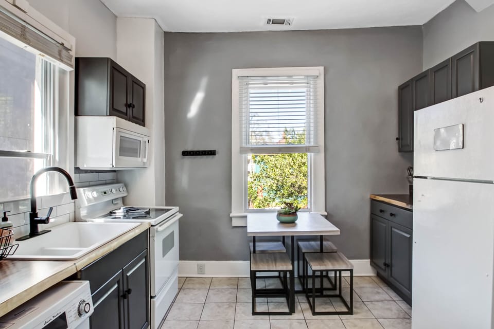 The full kitchen is appointed with the basic essentials for making a light meal.