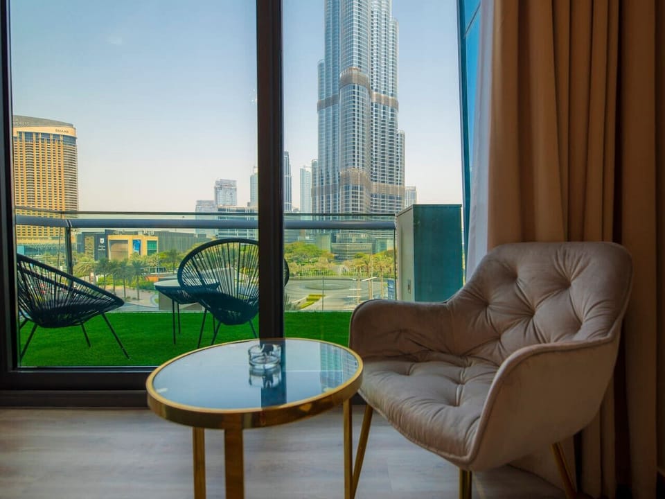 Balcony Retreat: Enjoy stunning skyline views from your chic, stylish seating area!