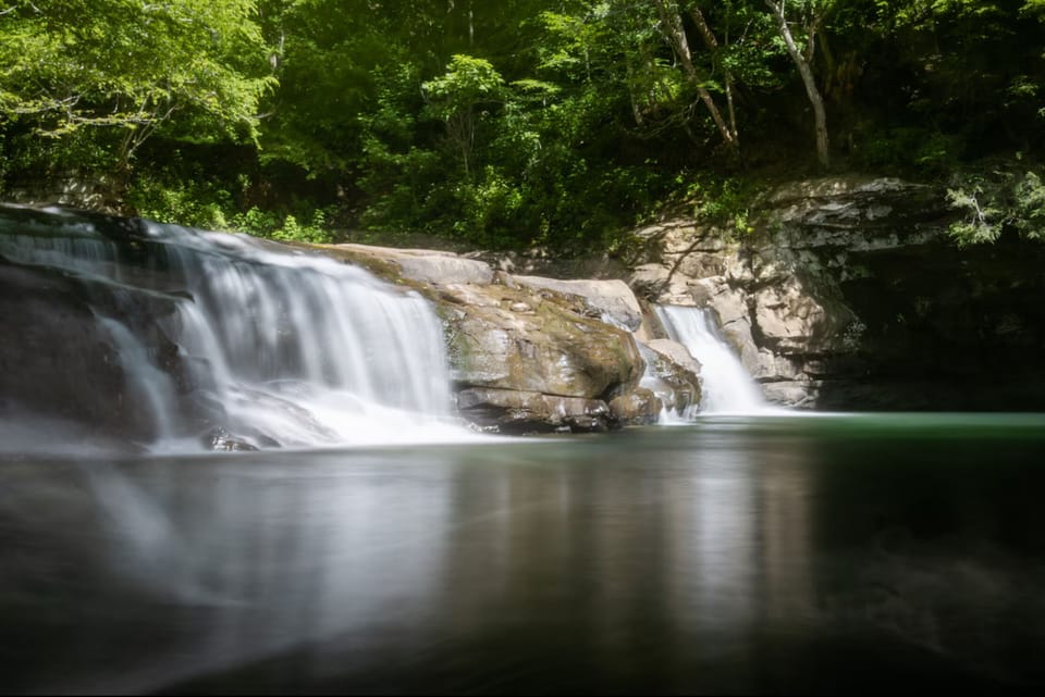 Brush Creek falls where you wade or swim to cool off.
