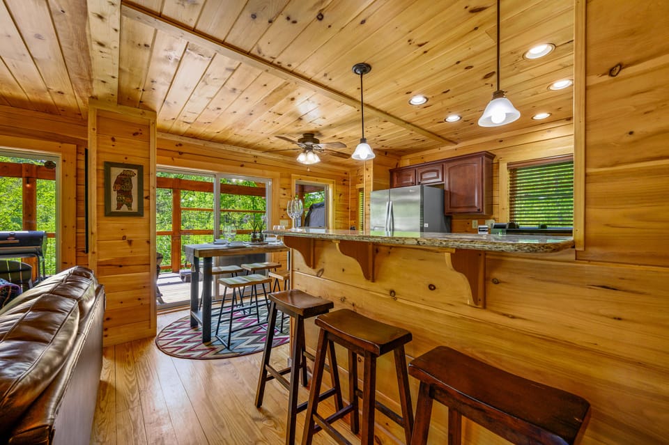 Coffee Bar and Kitchen view, looking out onto the porch. 