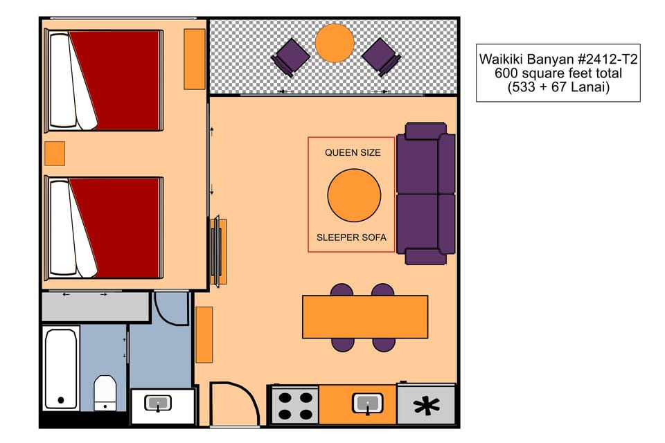 Waikiki Banyan #2412-T2 Floor Plan