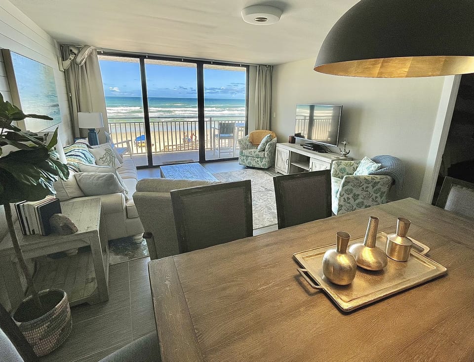 living room area with beach view