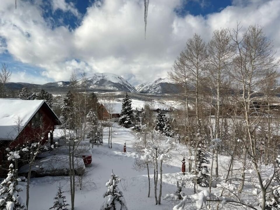 Exterior view from the front of the property during winter.