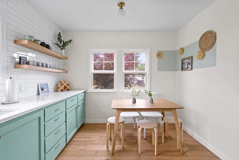 Sun-filled kitchen and dining area with garden views, and the perfect setting for wine country meals..