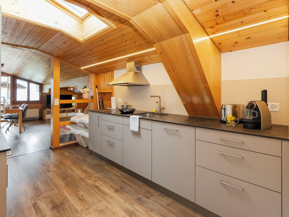 Kitchen, Countertop, Flooring, Kitchen Appliance, Furniture, Wood, Major Appliance, Interior Design, Ceiling, Floor