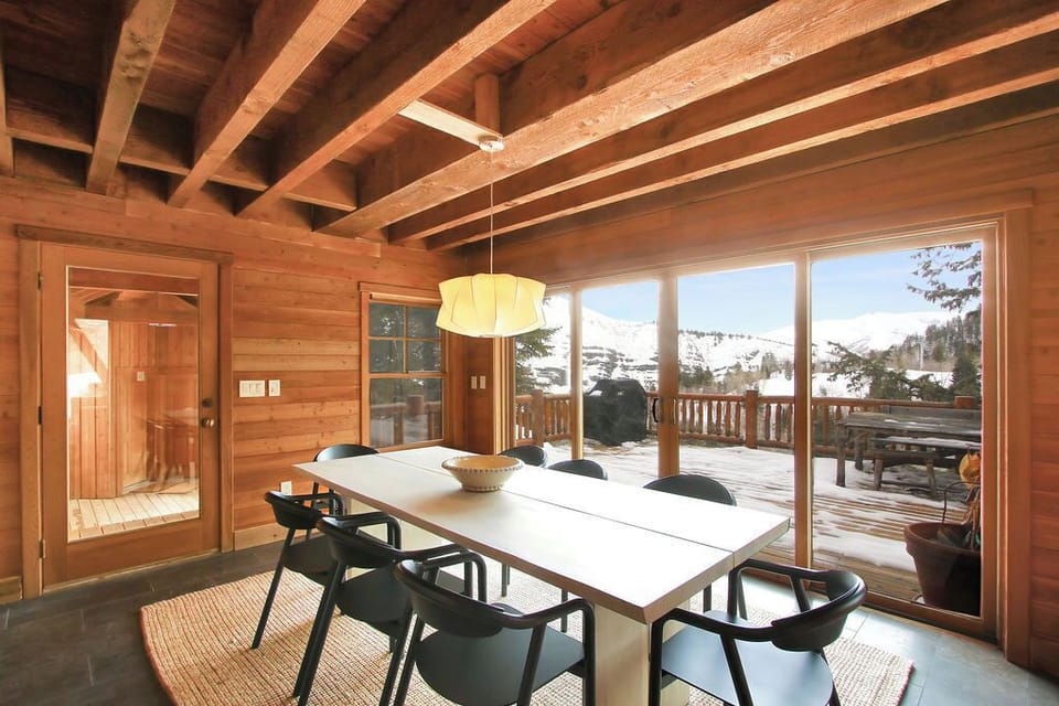 view of the ski runs from the dining table