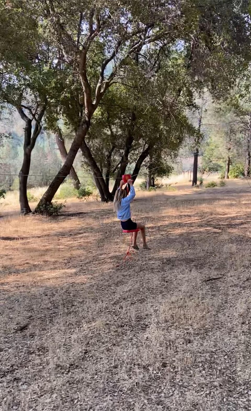 Let your kids have fun on our 80 foot zip-line. Use at your own risk.