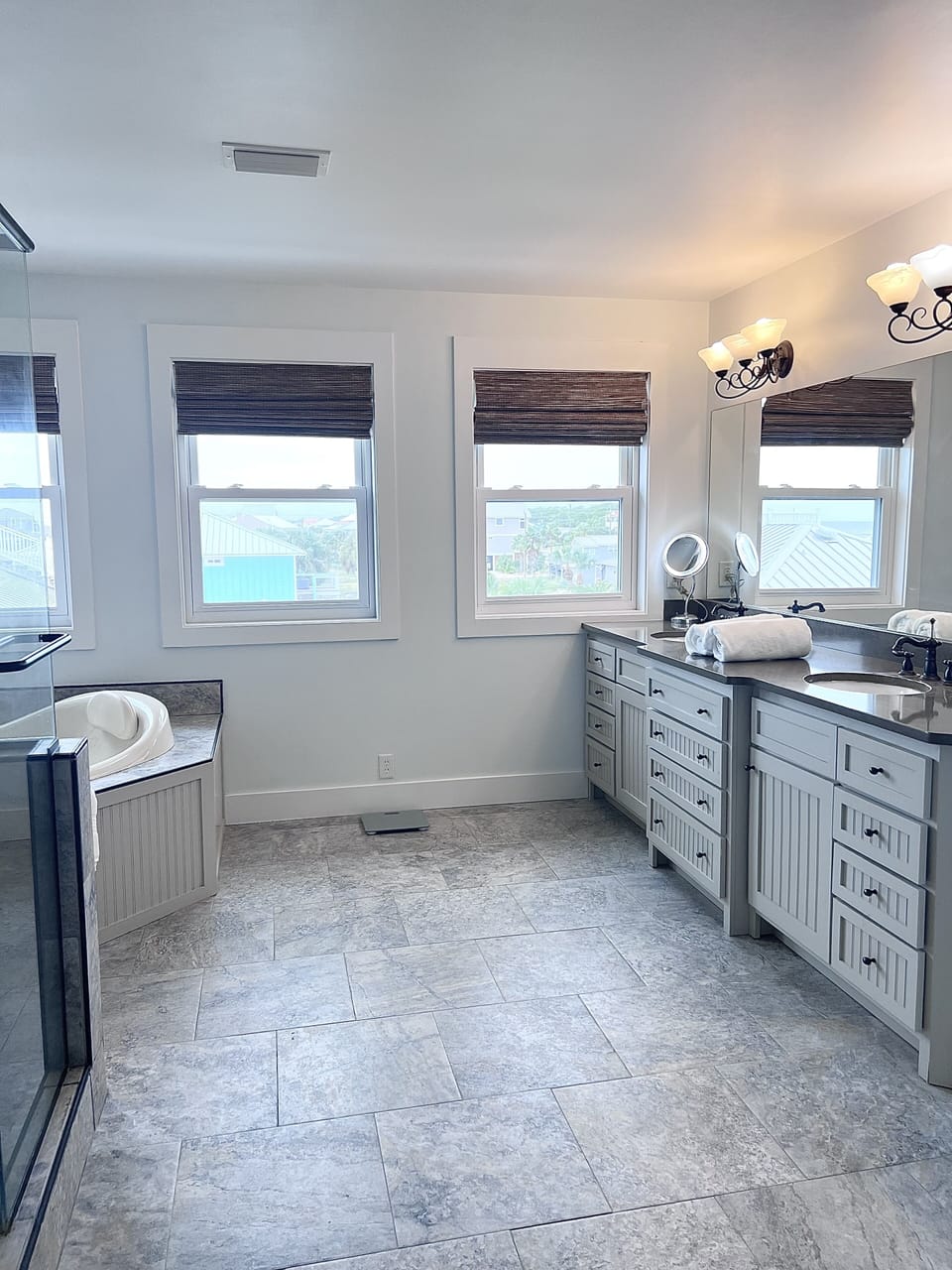 Bathroom 1, Double Vanity, Double head Shower, Large Jetted Tub