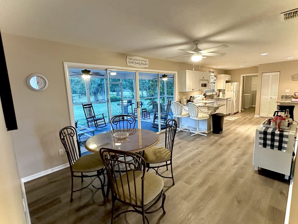 Large open dining room and kitchen concept.