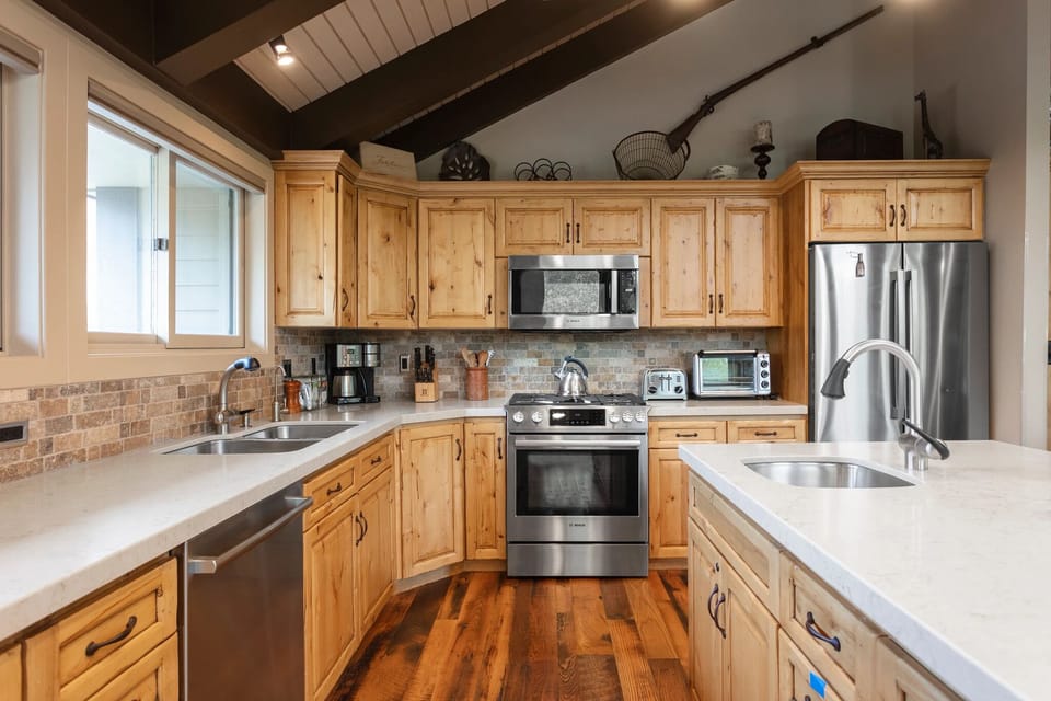 Indoors, Kitchen, Hardwood, Sink, Microwave