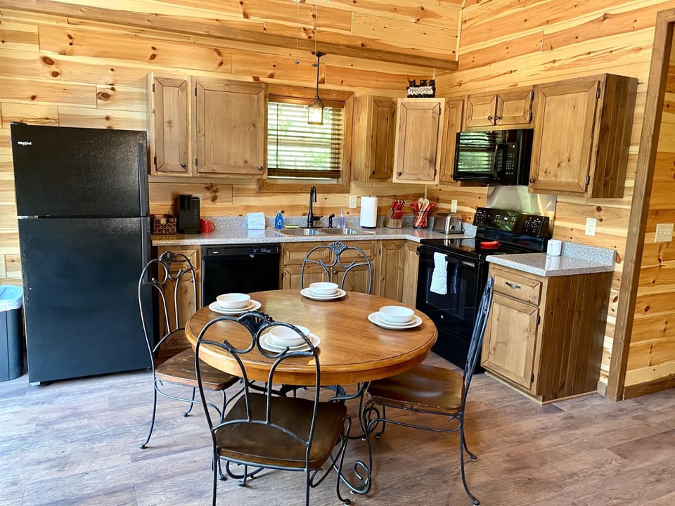 Fully stocked kitchen and dining area