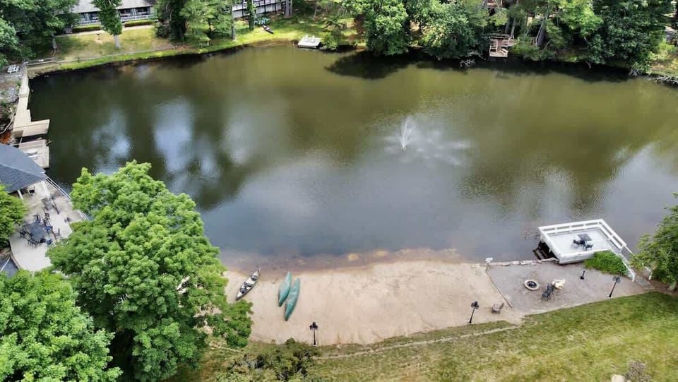 Aerial View of the Lake and Beach area.