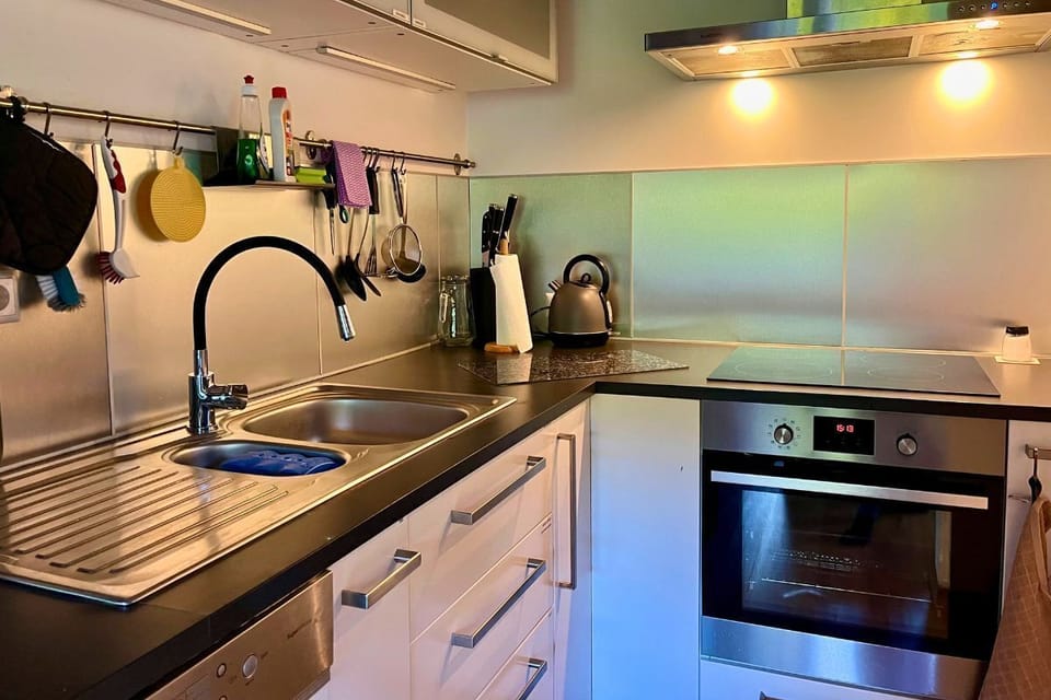 Vollausgestattete Küche mit Spülmaschine Kühlschrank Herd Backofen