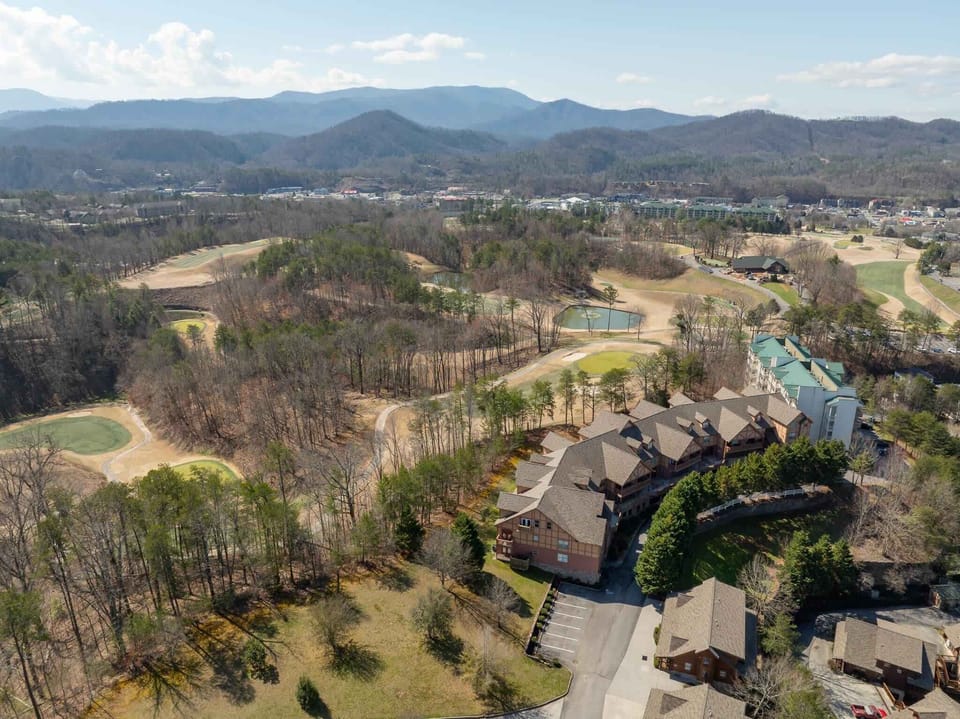 Aerial Shot of Smoky Mountains and Golf Course/Complex