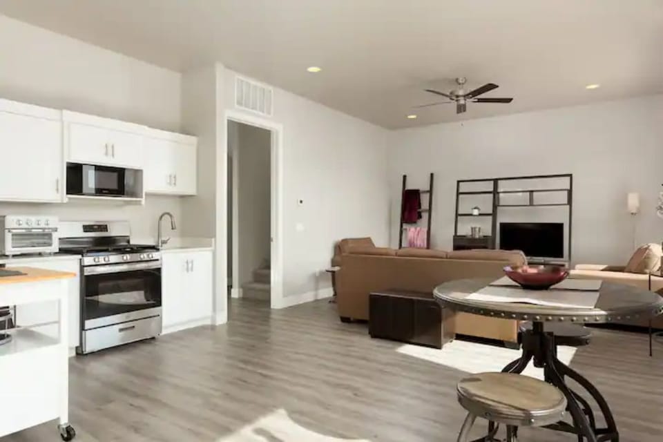 Note other photo; door open here for laundry/fitness area.  Upstairs off limits.
