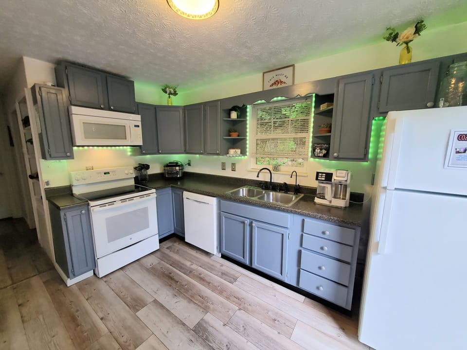 kitchen with LED light strips & remote