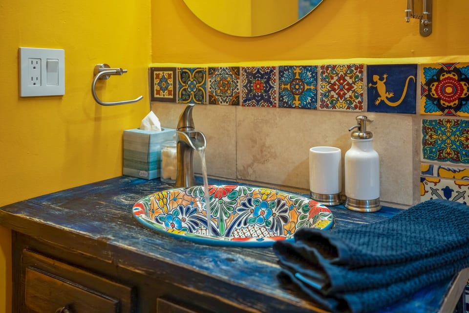 Mexican Talavera tiles surrounding the wash basin.